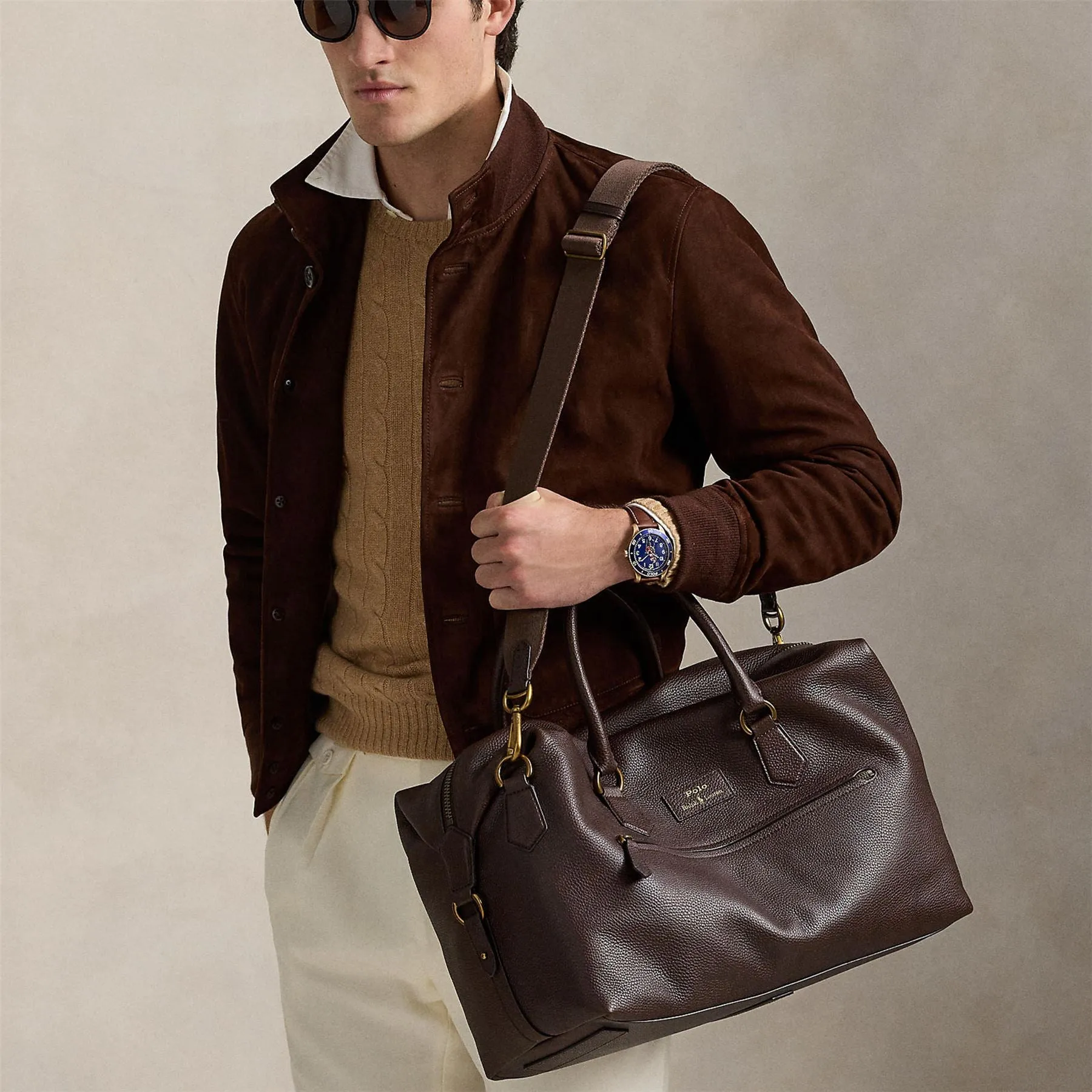 Polo Golf Pebble Leather Duffel Bag Dark Brown