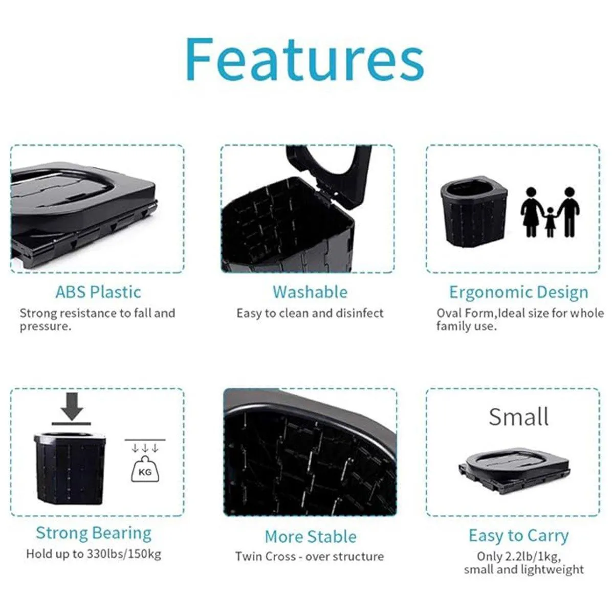 Portable Folding Car Toilet with Lid Self-Driving Outdoor Travel 20L Storage Bag
