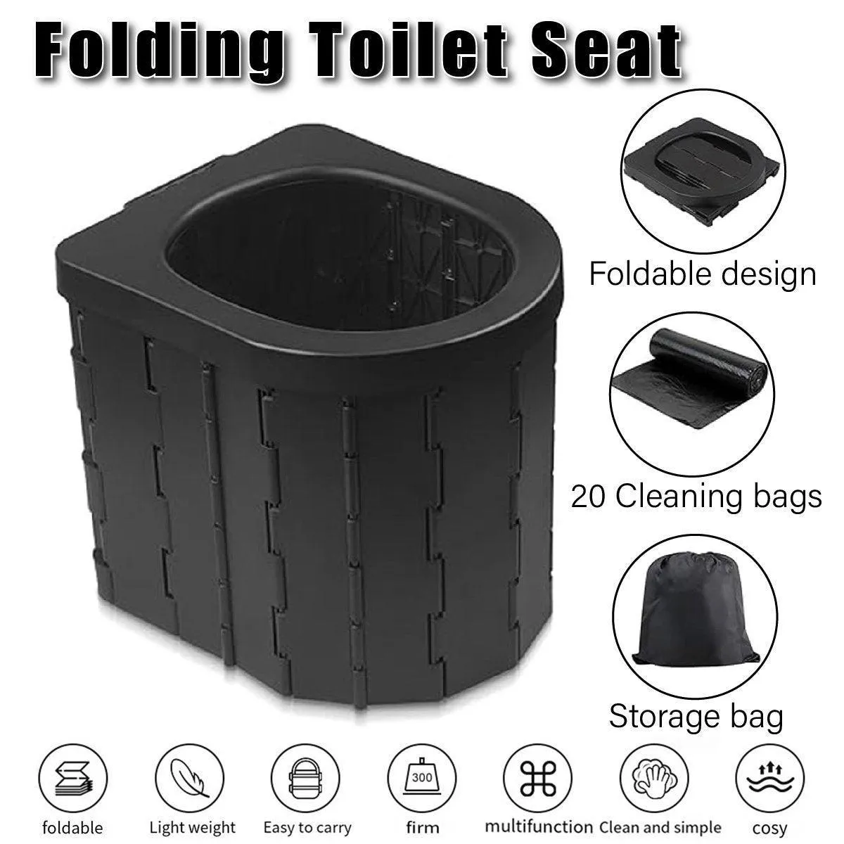 Portable Folding Car Toilet with Lid Self-Driving Outdoor Travel 20L Storage Bag