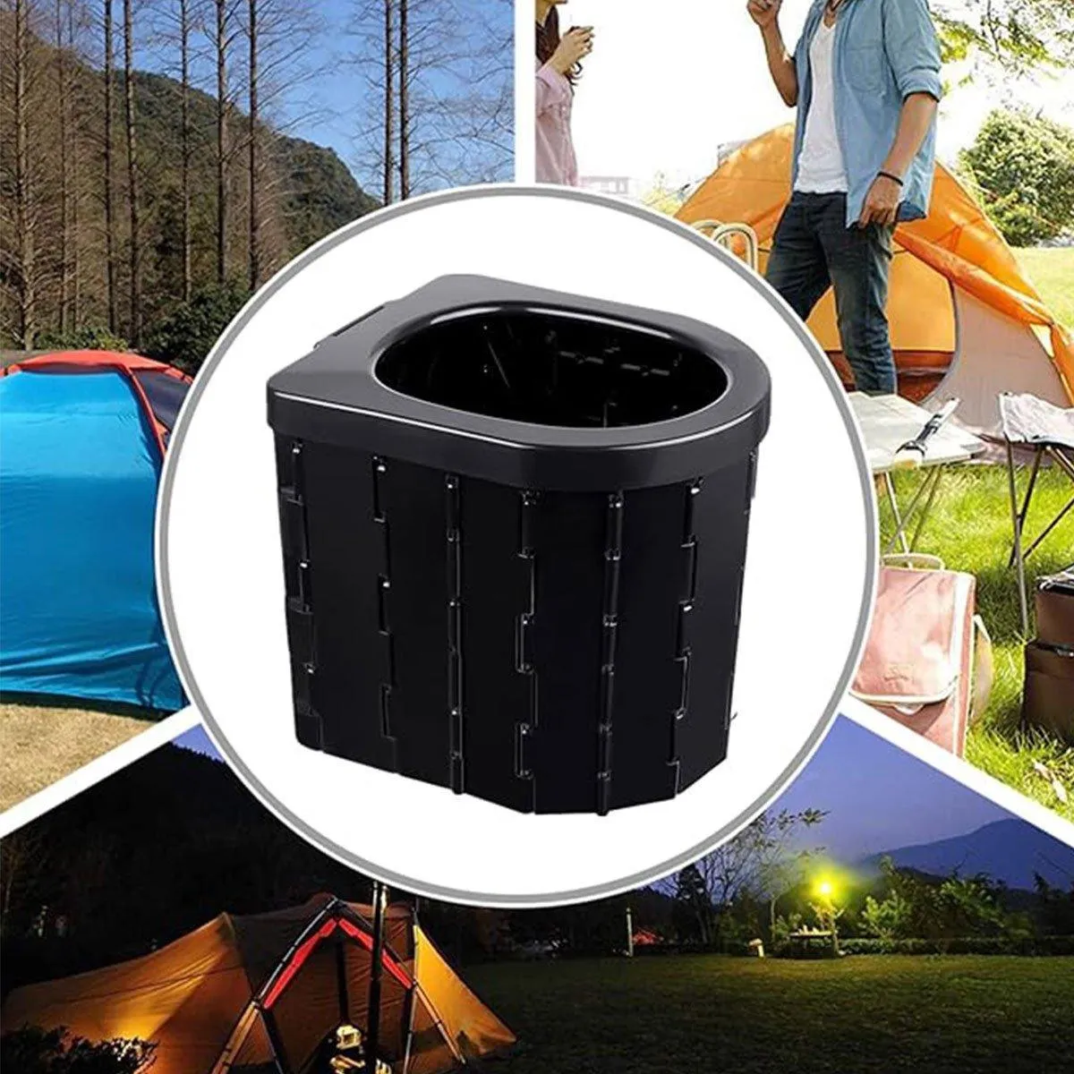Portable Folding Car Toilet with Lid Self-Driving Outdoor Travel 20L Storage Bag