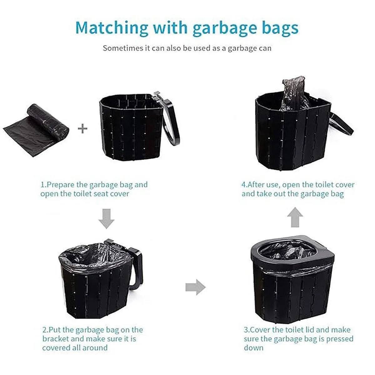 Portable Folding Car Toilet with Lid Self-Driving Outdoor Travel 20L Storage Bag