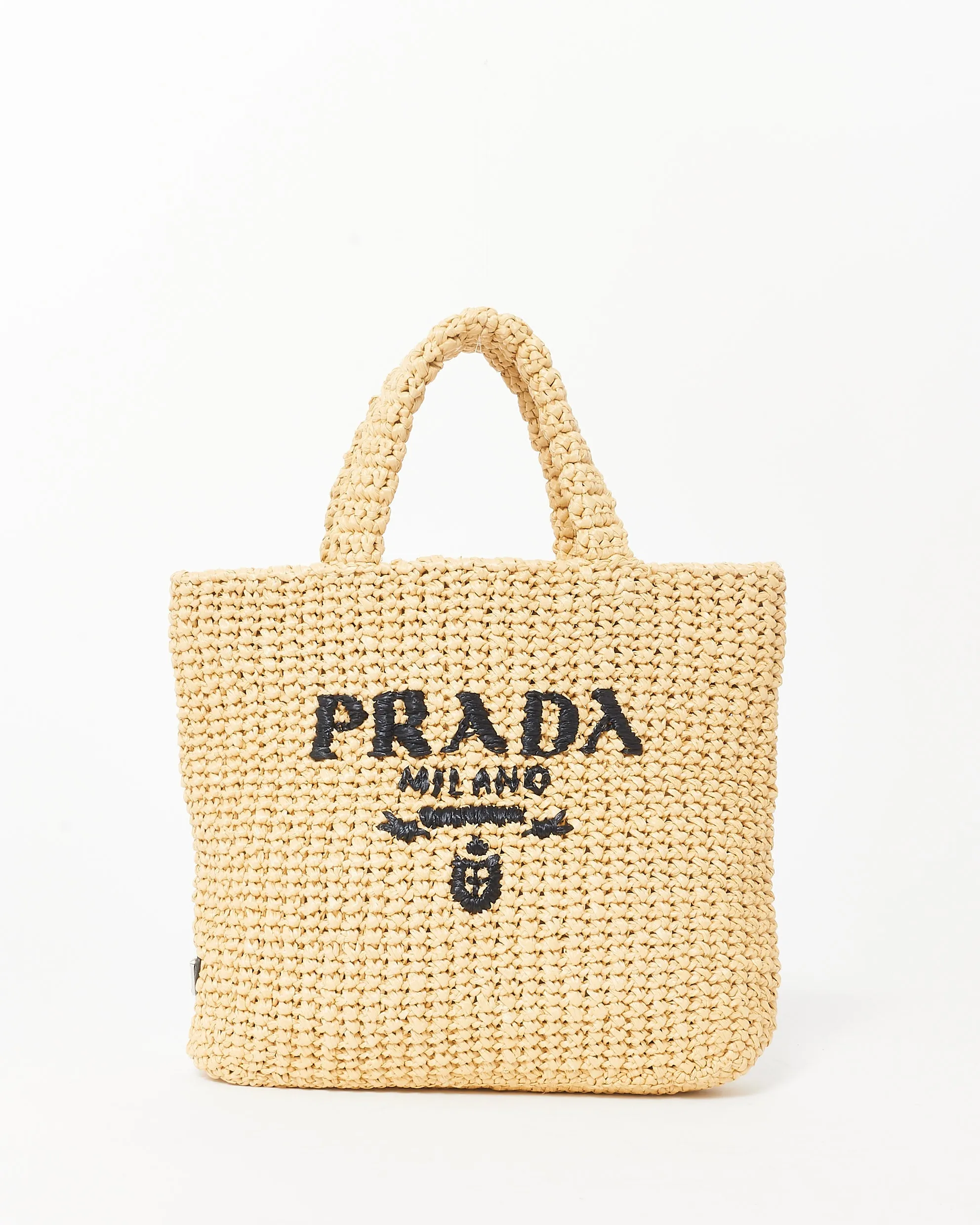 Prada Beige Logo Raffia Small Tote Bag