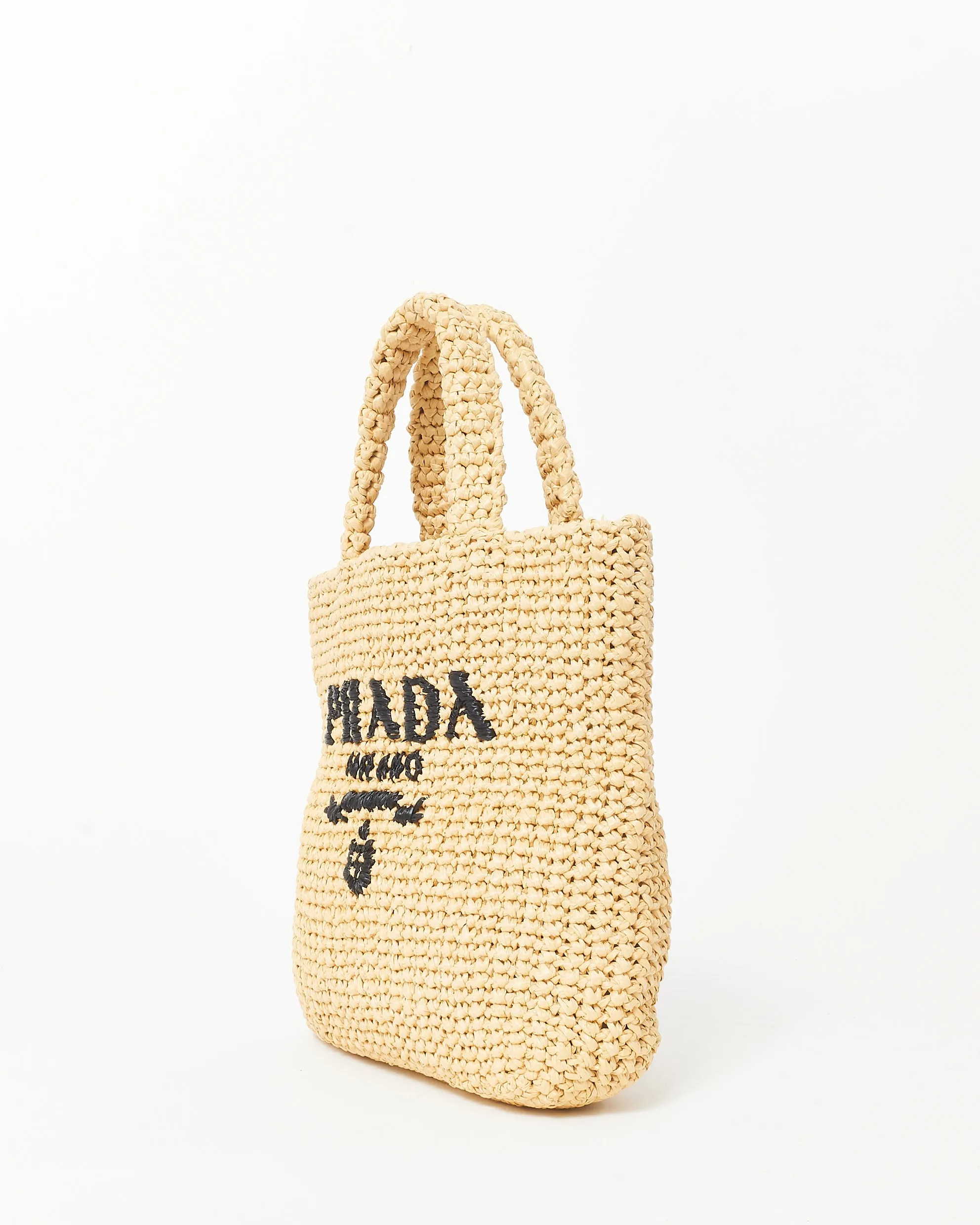 Prada Beige Logo Raffia Small Tote Bag