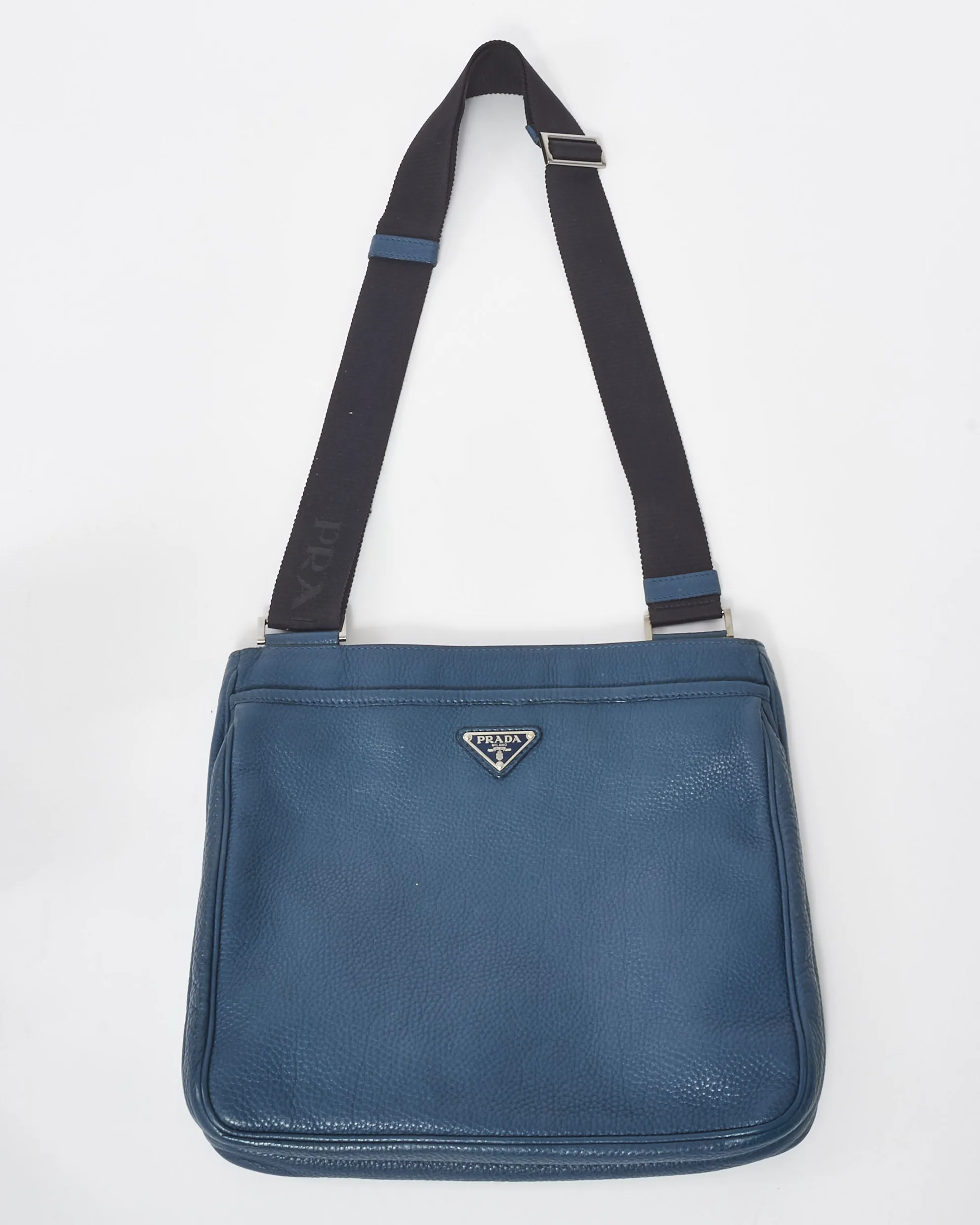 Prada Blue Leather Messenger Bag
