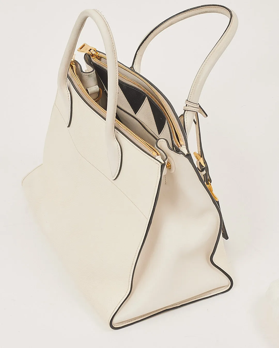 Prada Off White Saffiano & City Calf Esplanade Crossbody Bag
