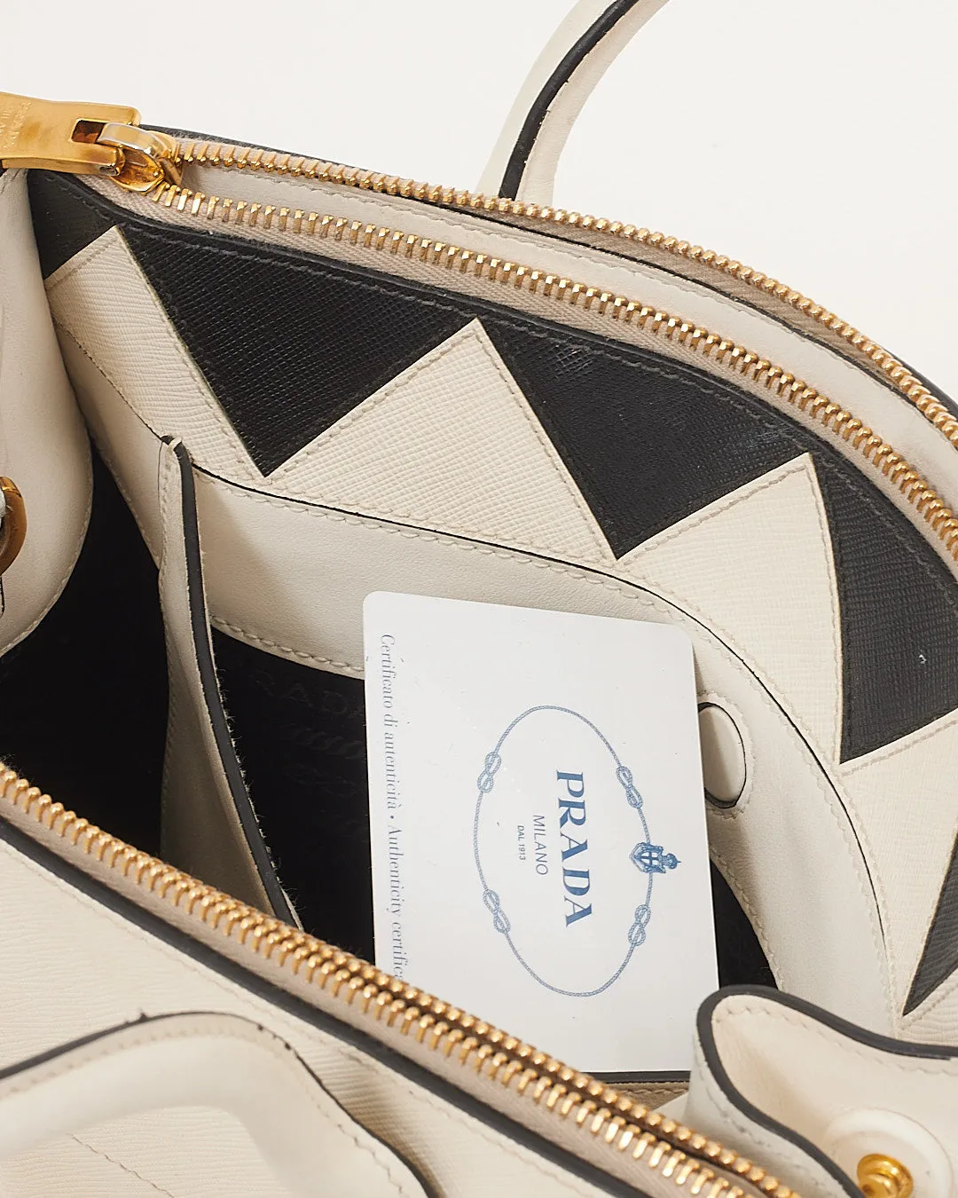 Prada Off White Saffiano & City Calf Esplanade Crossbody Bag