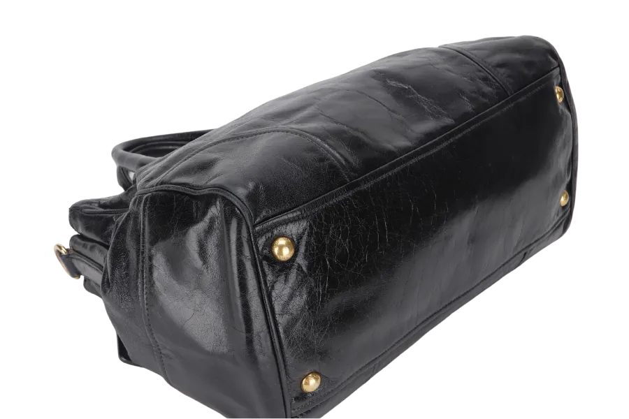 PRADA VITELLO SHINE DOUBLE ZIP BLACK GOLD HARDWARE WITH STRAPS AND DUST COVER
