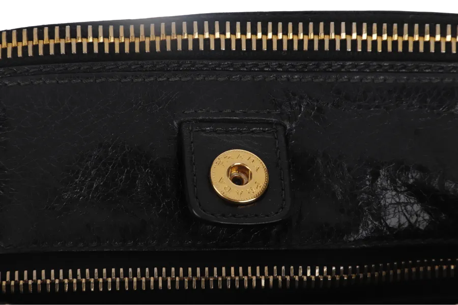 PRADA VITELLO SHINE DOUBLE ZIP BLACK GOLD HARDWARE WITH STRAPS AND DUST COVER
