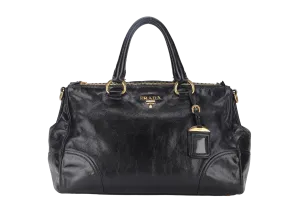 PRADA VITELLO SHINE DOUBLE ZIP BLACK GOLD HARDWARE WITH STRAPS AND DUST COVER