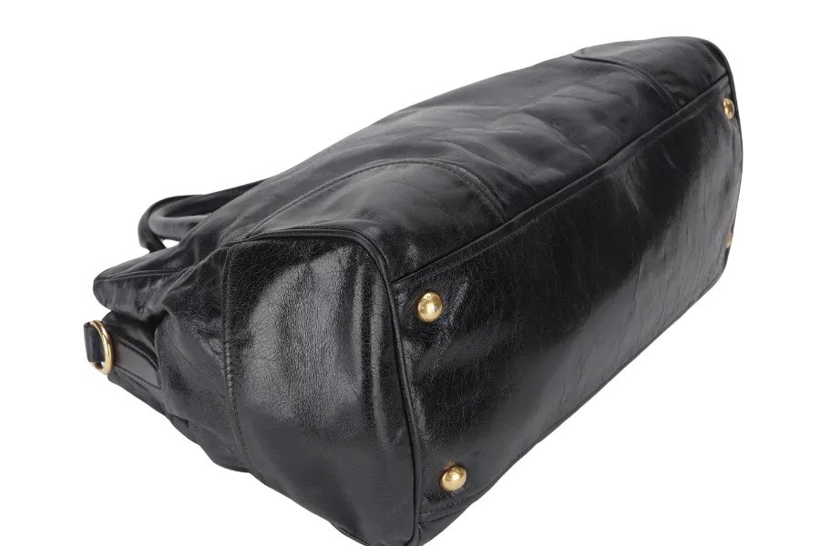 PRADA VITELLO SHINE DOUBLE ZIP BLACK GOLD HARDWARE WITH STRAPS AND DUST COVER