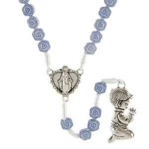 Praying Boy Blue Flower Cord Rosary