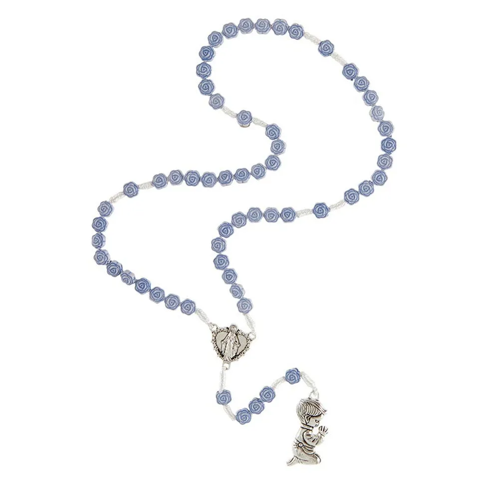 Praying Boy Blue Flower Cord Rosary