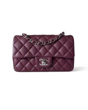 Pre-owned Chanel Burgundy Lambskin Mini Rectangular Flap Bag – Silver Hardware – Series 28