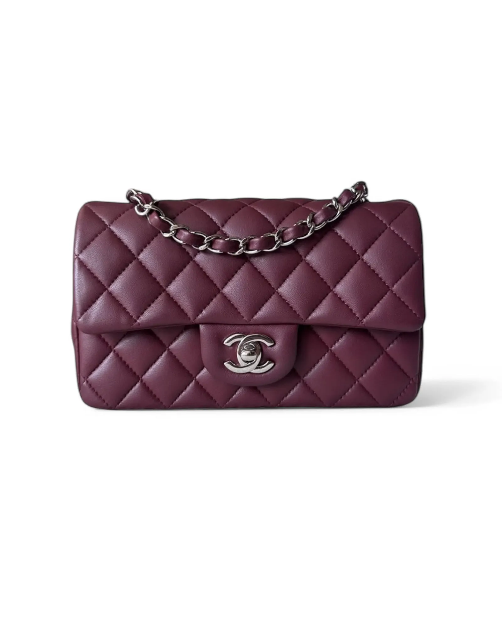 Pre-owned Chanel Burgundy Lambskin Mini Rectangular Flap Bag – Silver Hardware – Series 28