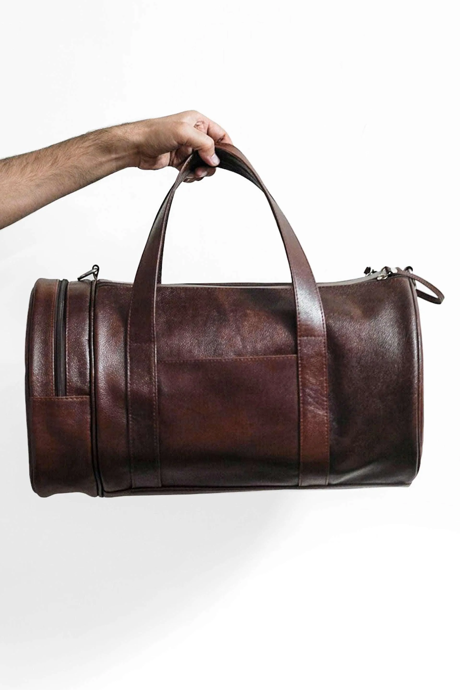 Premium Leather Weekender Duffel Bag for Men & Women – Durable Cowhide, Strap, Padded Interior, Classic Travel Luggage