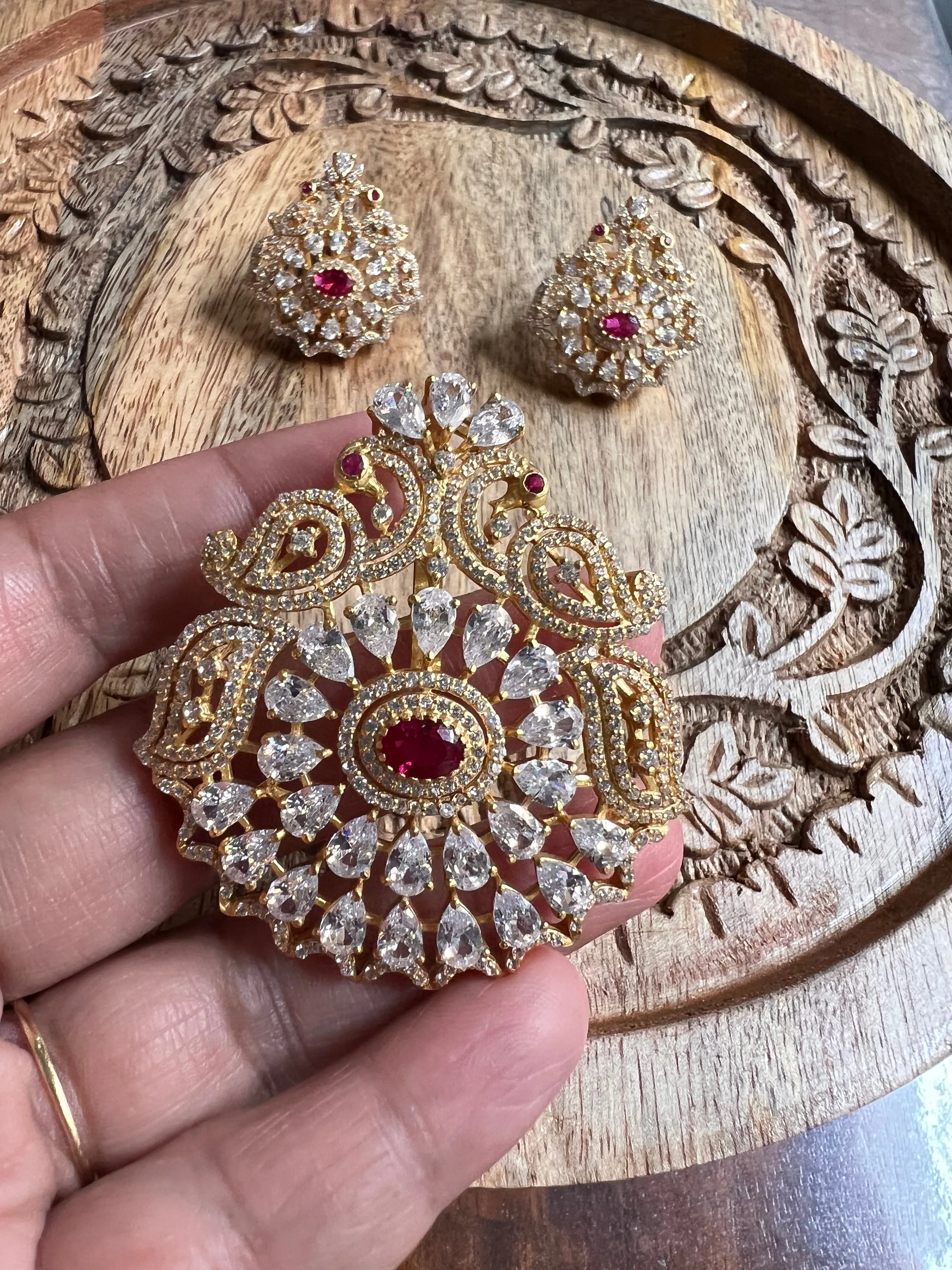 Pure 925 Silver CZ Pendant & Earrings Set