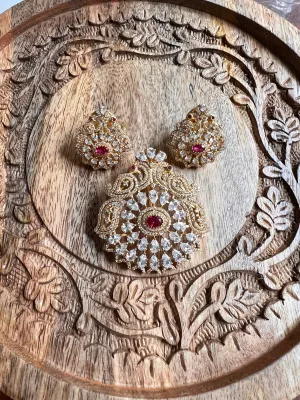 Pure 925 Silver CZ Pendant & Earrings Set