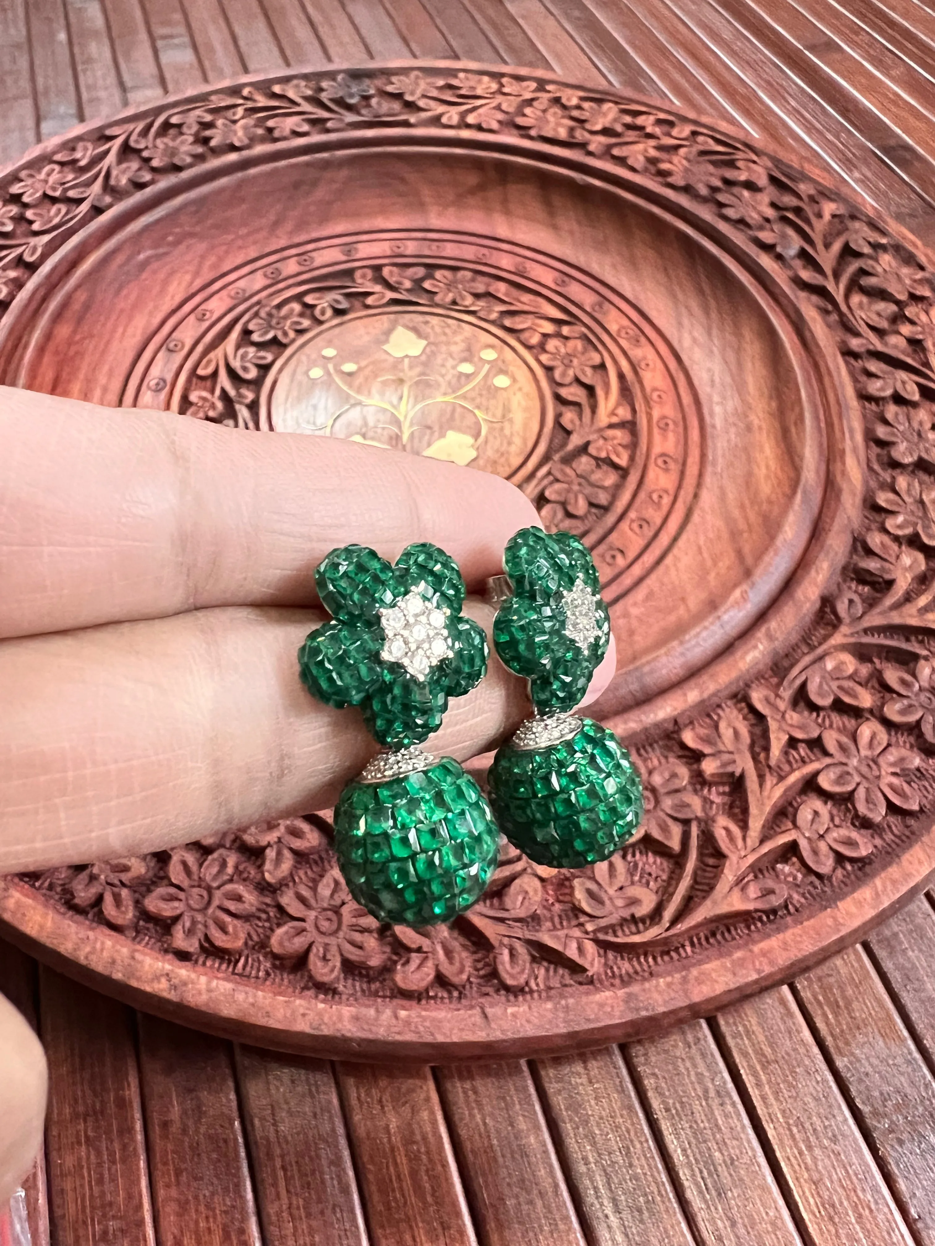 Pure 925 Silver Emerald CZ Earrings
