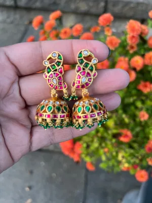 Pure 925 Silver Jadau Kundan Jhumka Earrings