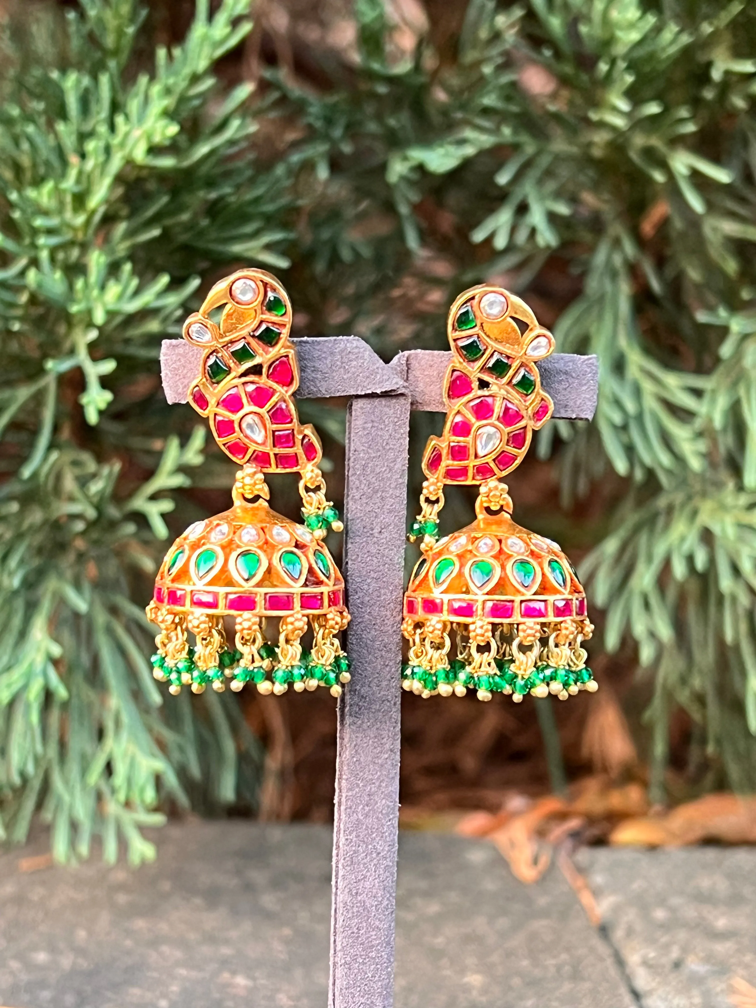 Pure 925 Silver Jadau Kundan Jhumka Earrings
