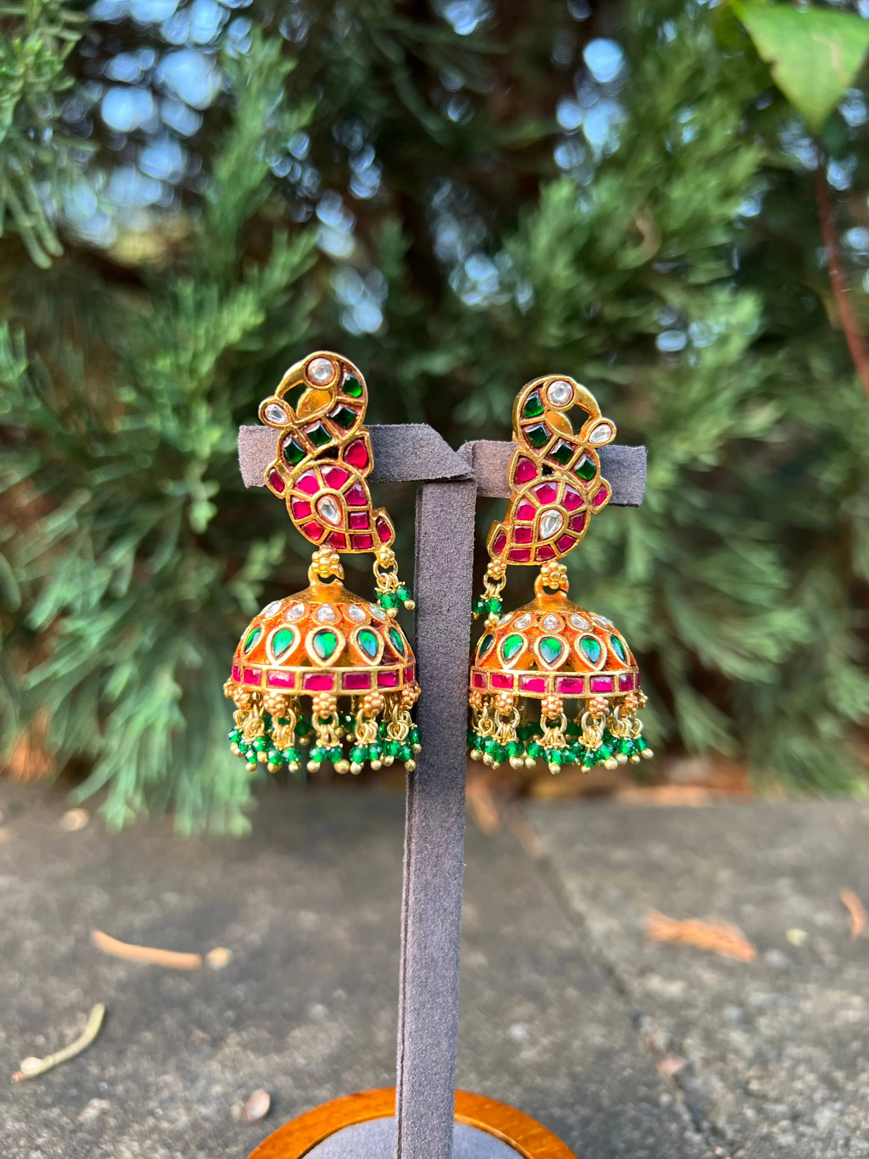 Pure 925 Silver Jadau Kundan Jhumka Earrings
