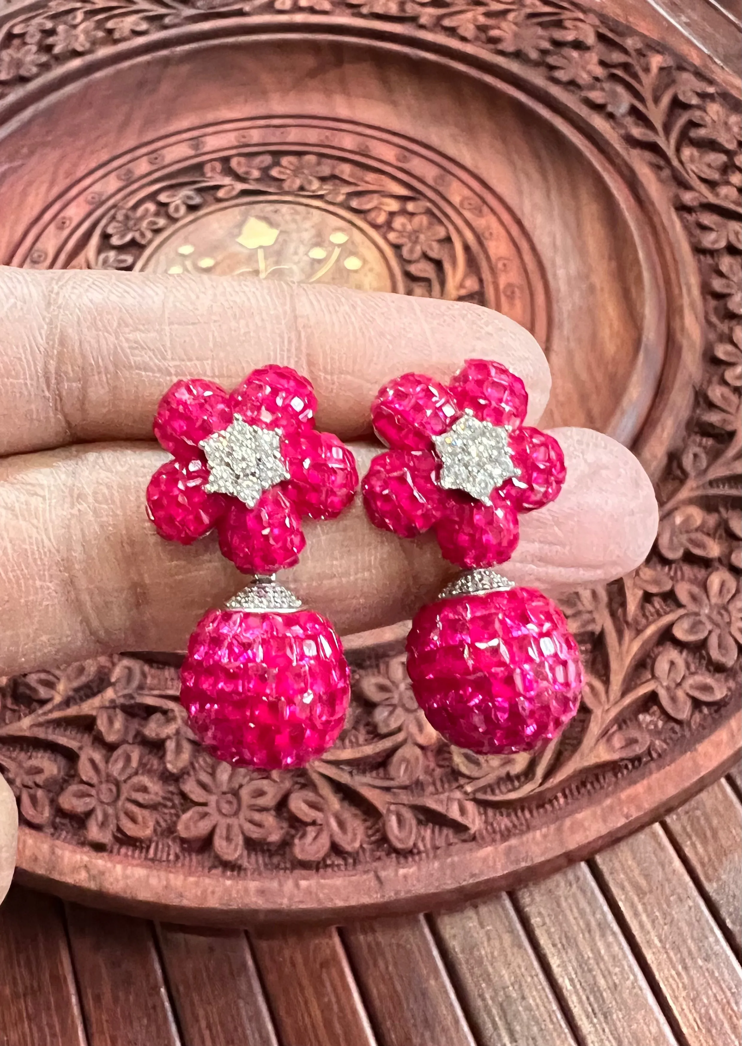 Pure 925 Silver Ruby CZ Earrings