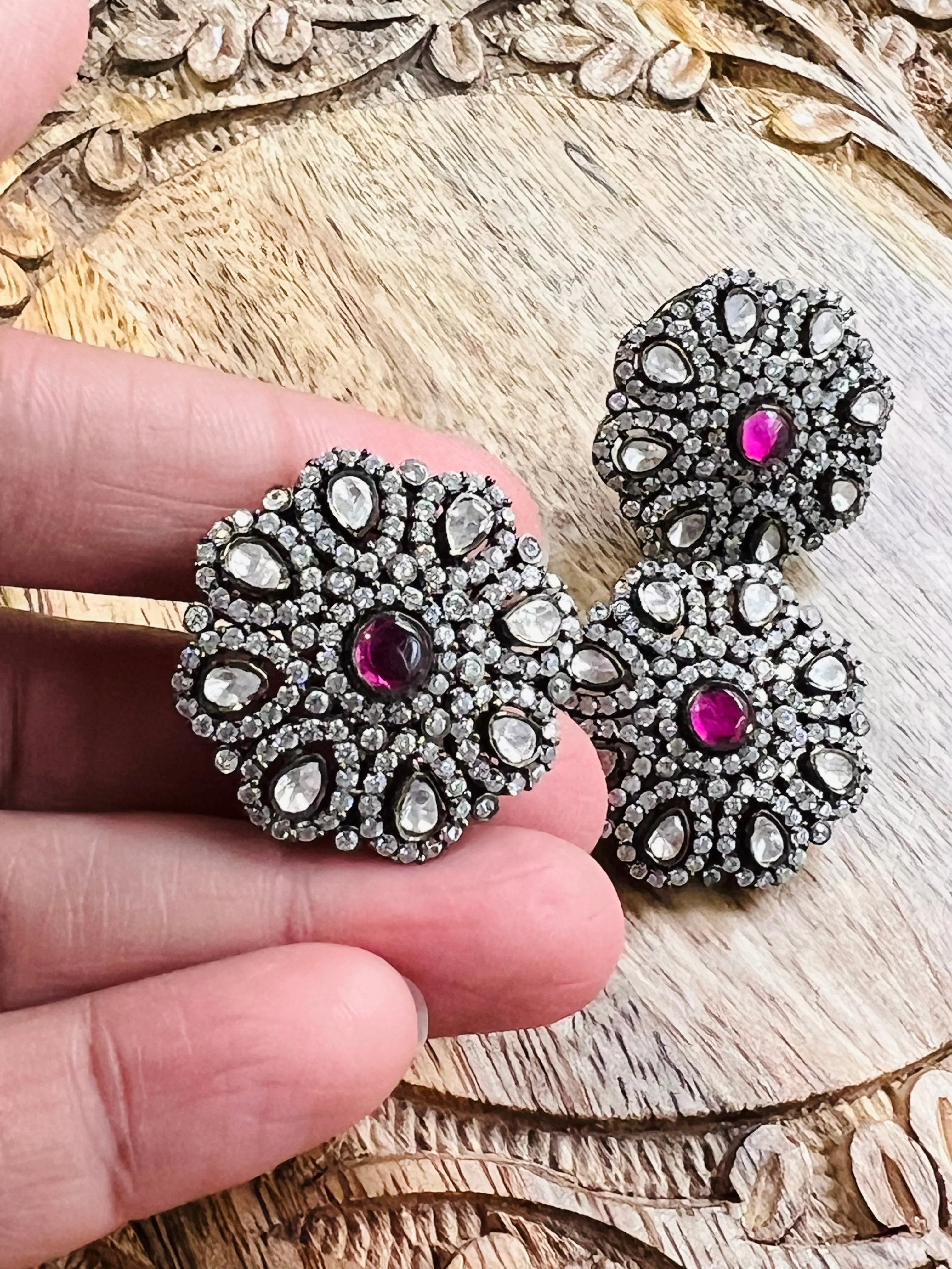 Pure 925 Silver Victorian Moissanite Pendant and Earrings