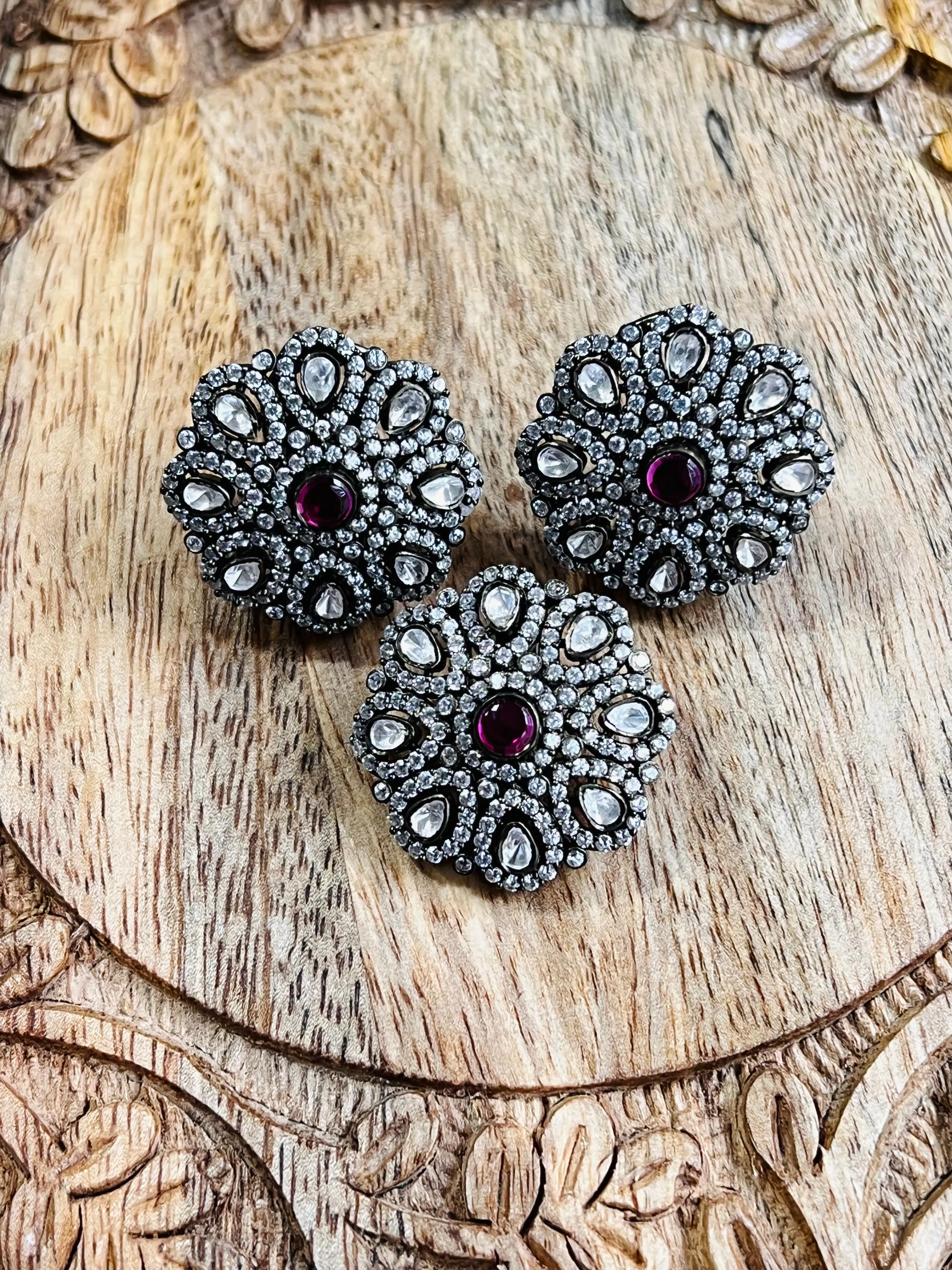 Pure 925 Silver Victorian Moissanite Pendant and Earrings