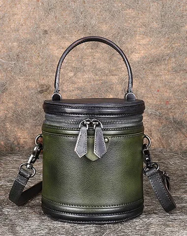 Purple Leather Womens Bucket Handbag Barrel Shoulder Bag Crossbody Purse for Ladies