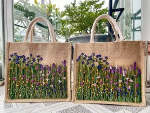 Quince Fables - Floral Garden Embroidered Jute Bag