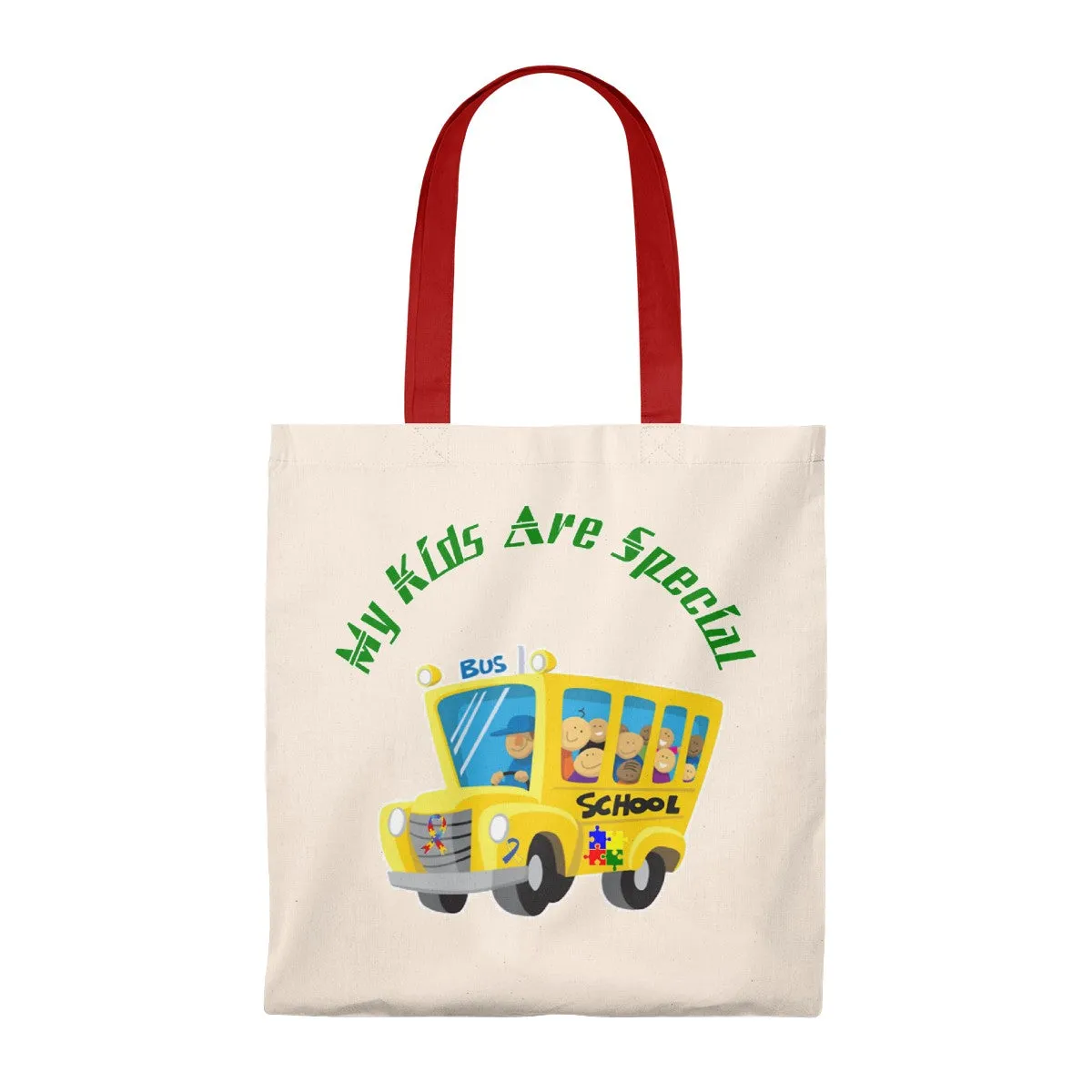 "Schoolbus Special Kids" Green Letters Tote Bag - Vintage