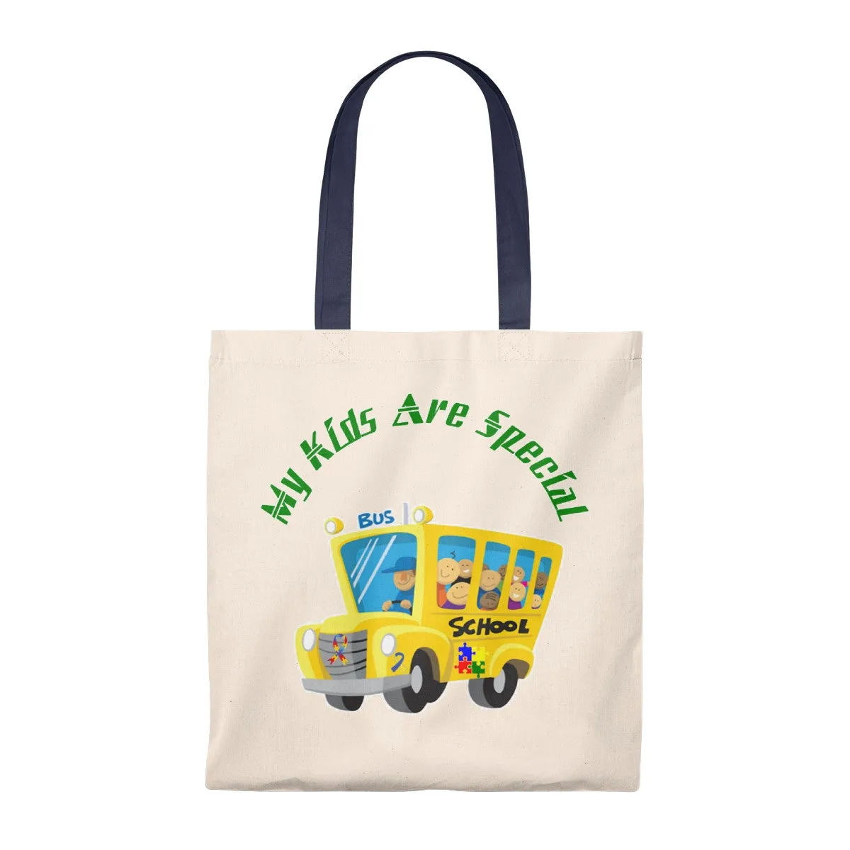 "Schoolbus Special Kids" Green Letters Tote Bag - Vintage