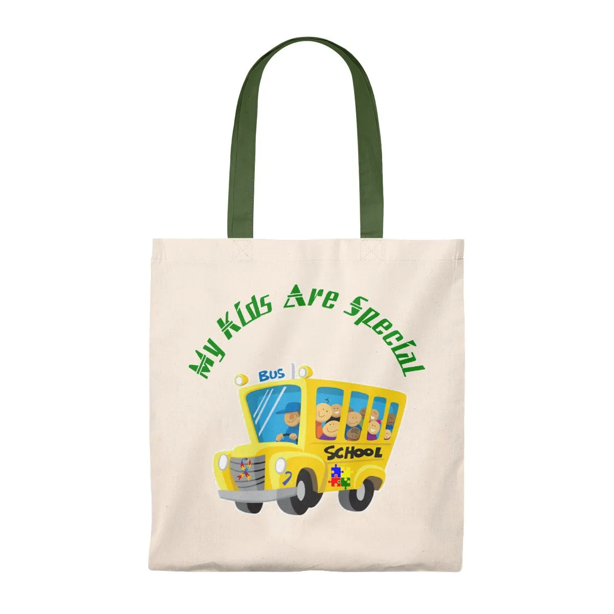 "Schoolbus Special Kids" Green Letters Tote Bag - Vintage
