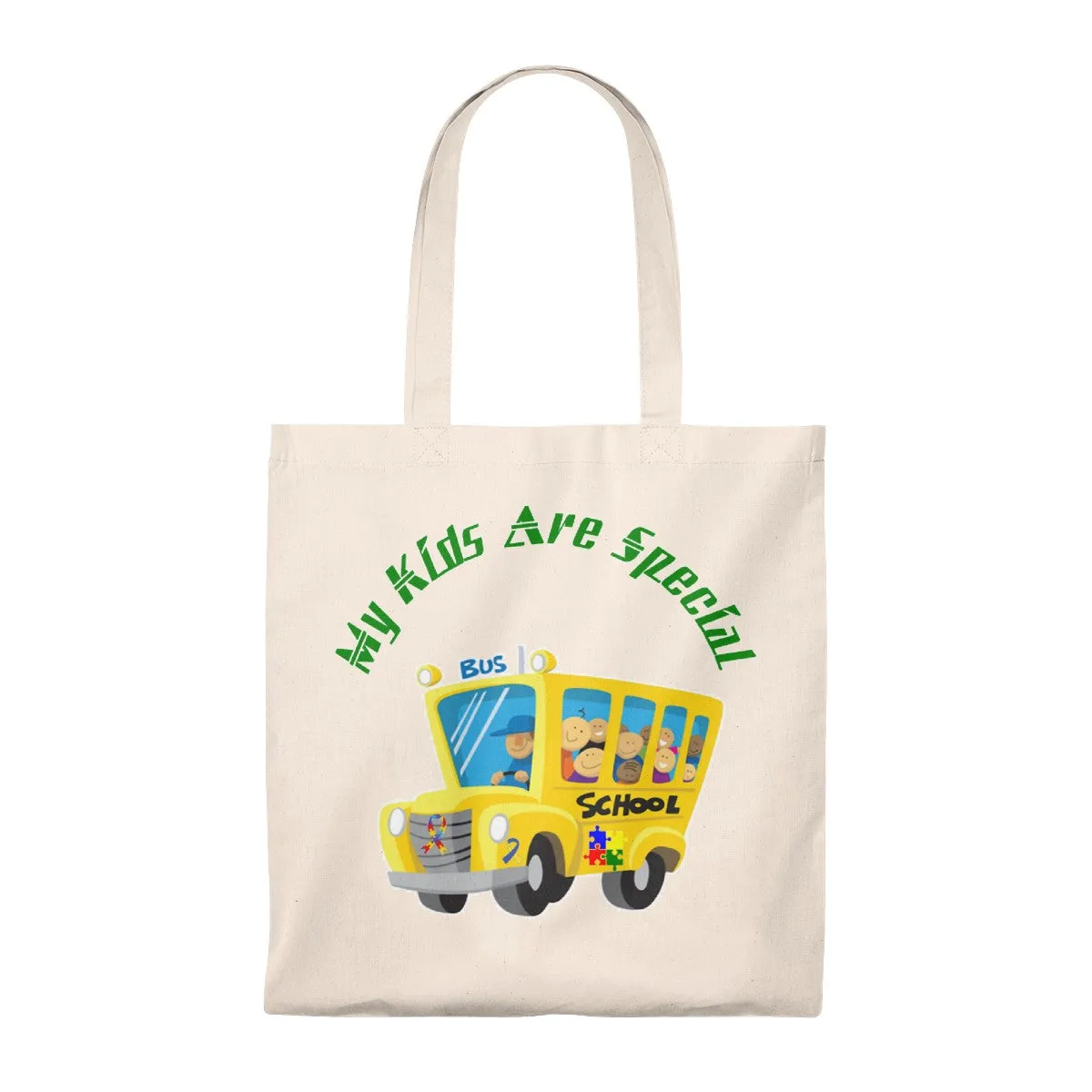 "Schoolbus Special Kids" Green Letters Tote Bag - Vintage