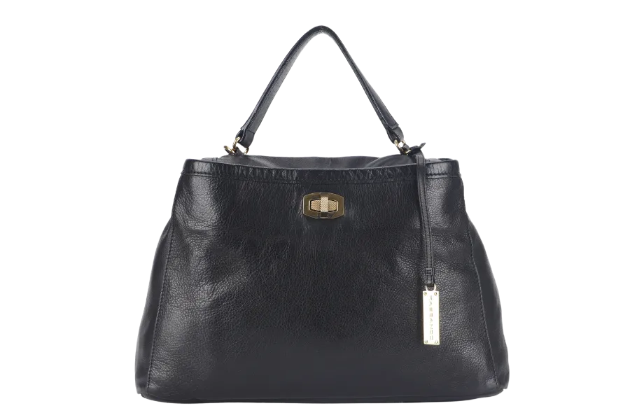 RABEANCO SHOULDER BAG BLACK LEATHER GOLD HARDWARE WITH DUST COVER
