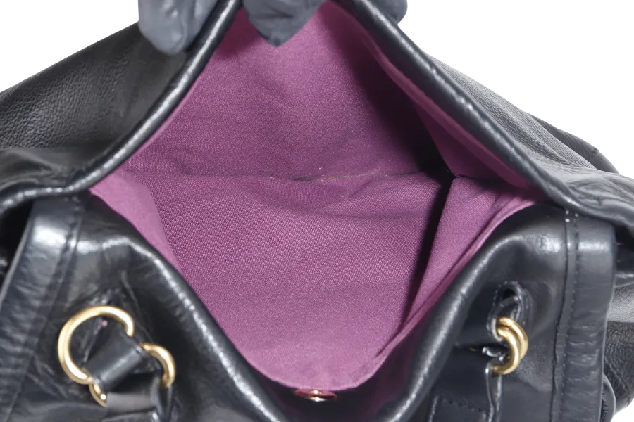 RABEANCO SHOULDER BAG BLACK LEATHER GOLD HARDWARE WITH DUST COVER