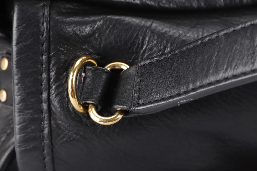 RABEANCO SHOULDER BAG BLACK LEATHER GOLD HARDWARE WITH DUST COVER
