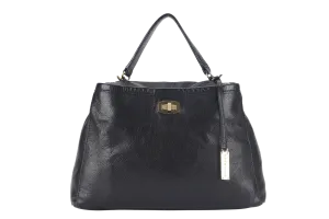 RABEANCO SHOULDER BAG BLACK LEATHER GOLD HARDWARE WITH DUST COVER