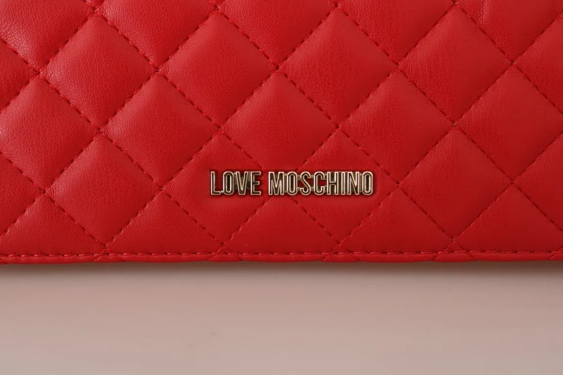 Red Quilted Faux Leather Shoulder Bag