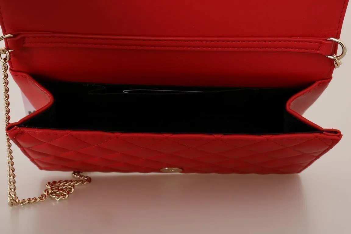 Red Quilted Faux Leather Shoulder Bag