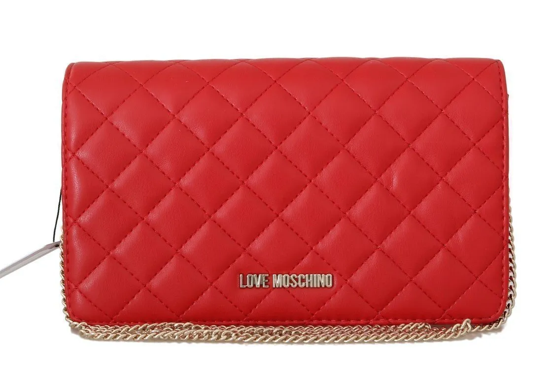 Red Quilted Faux Leather Shoulder Bag
