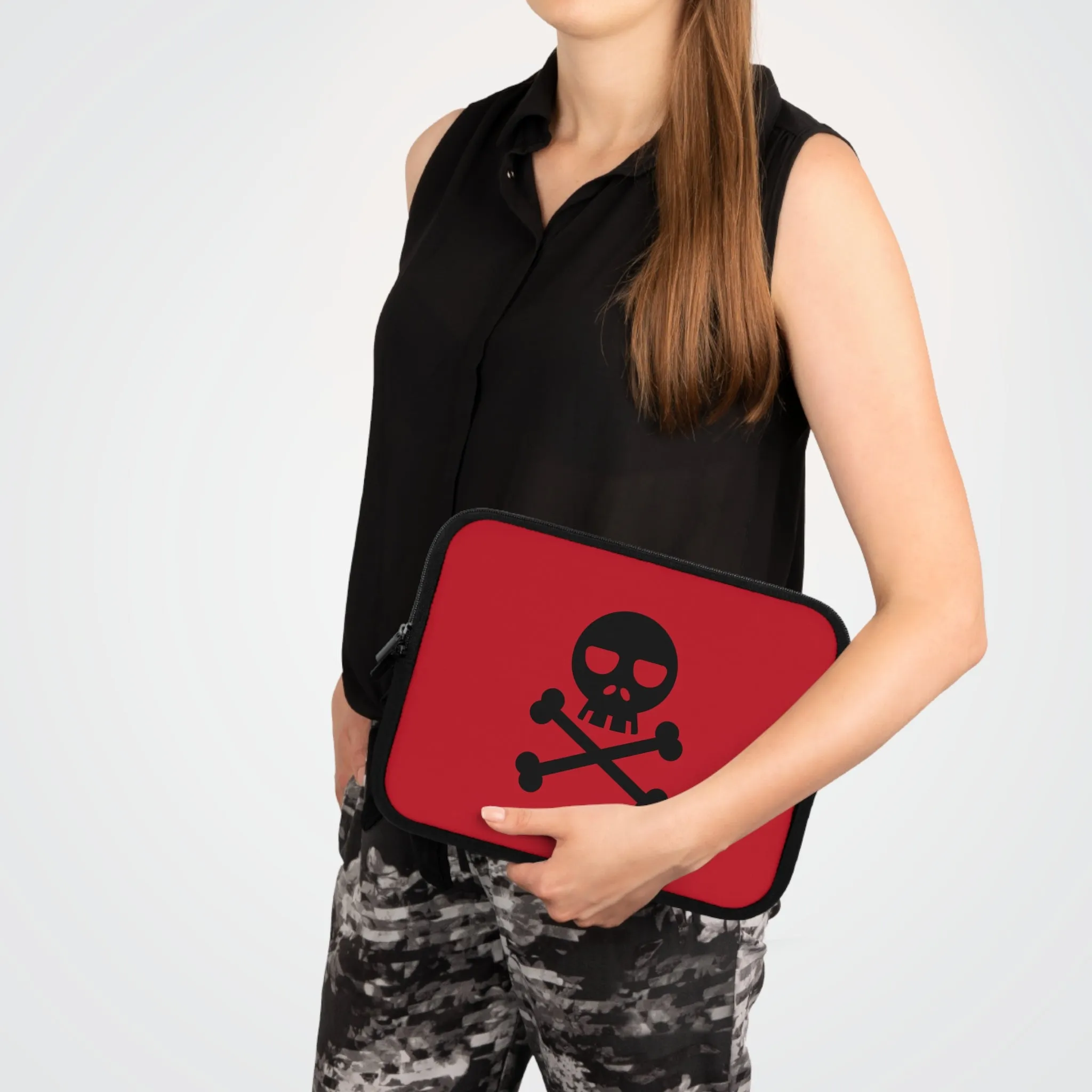 Red Skull and Crossbones Laptop Case, Punk laptop sleeve