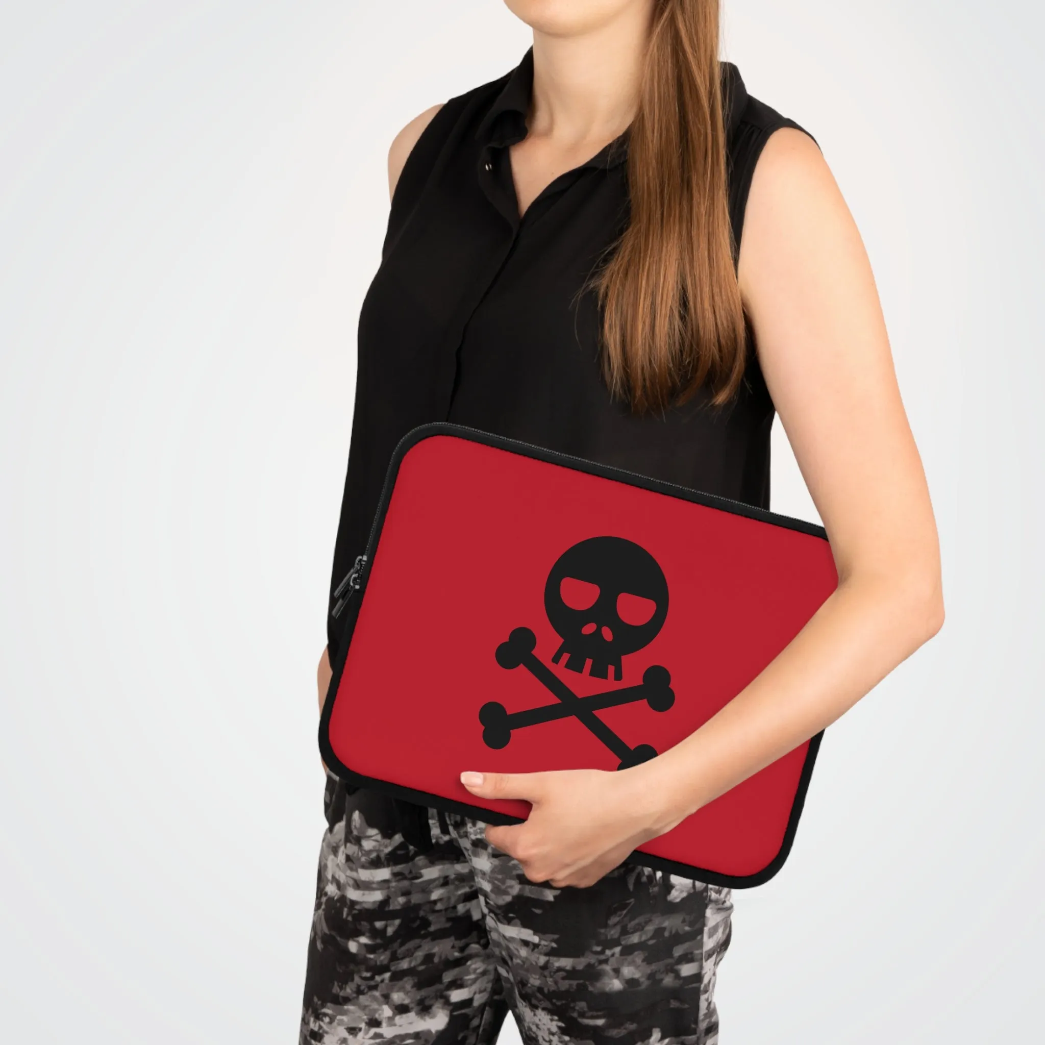 Red Skull and Crossbones Laptop Case, Punk laptop sleeve