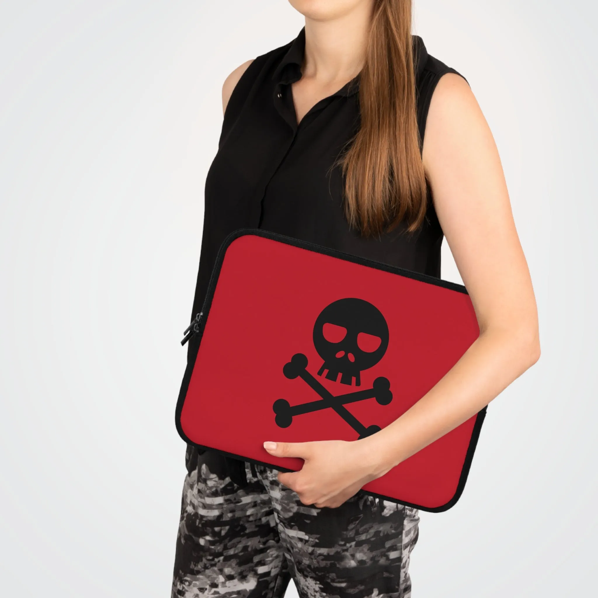 Red Skull and Crossbones Laptop Case, Punk laptop sleeve