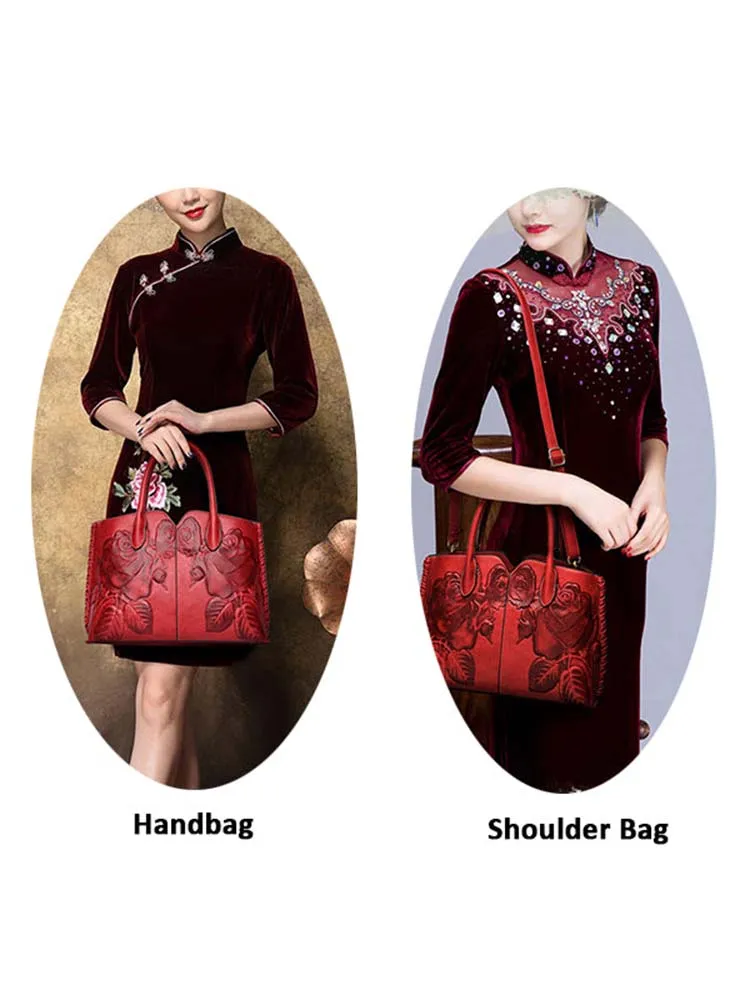 Retro Embossed Handbag Chinese Style Large Capacity Crossbody Bag