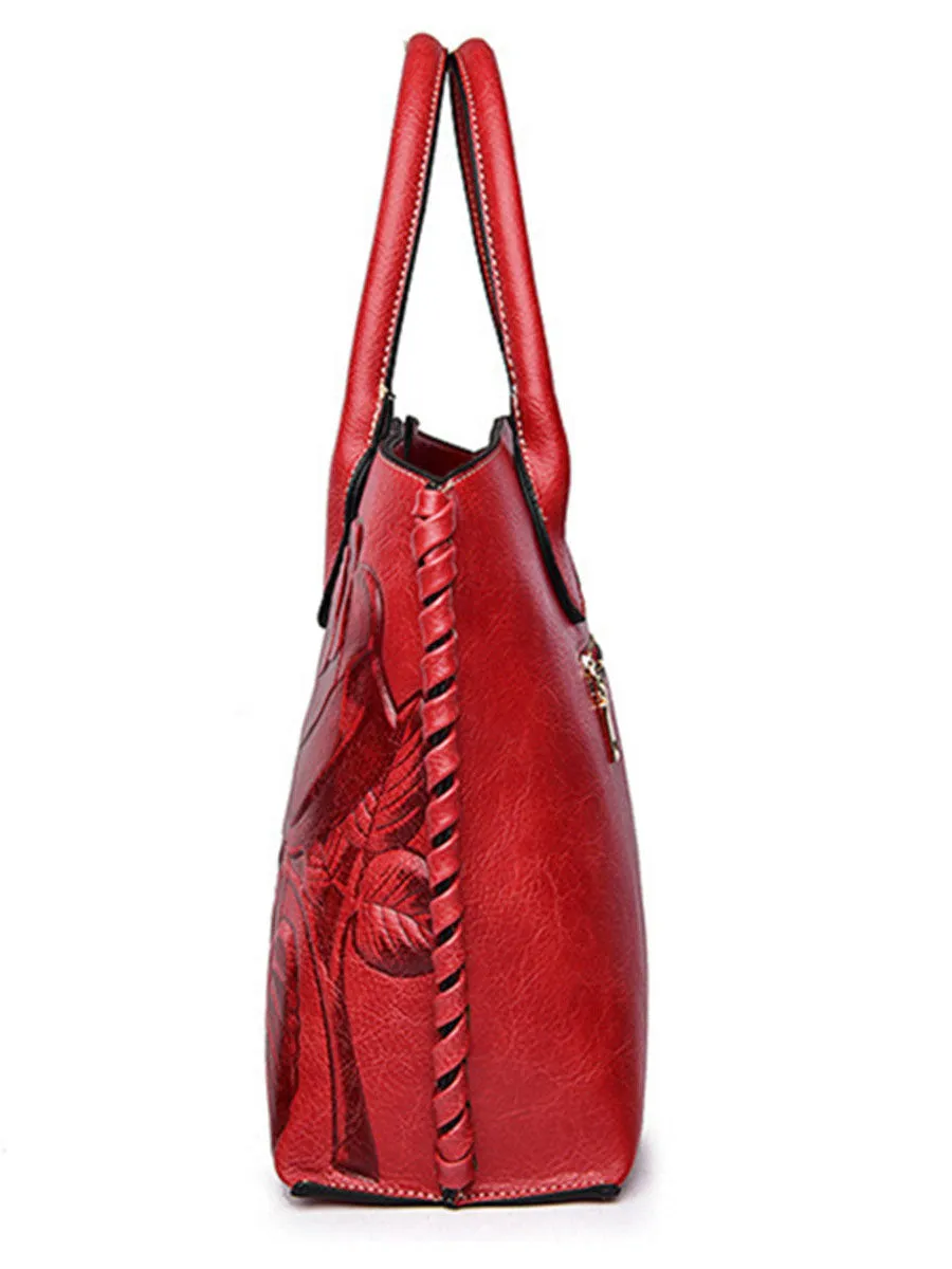 Retro Embossed Handbag Chinese Style Large Capacity Crossbody Bag