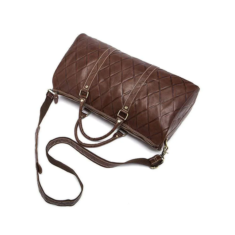 Rossie Viren  Men's Quilted Large Capacity  Leather Duffel Carryall Travel  Bag