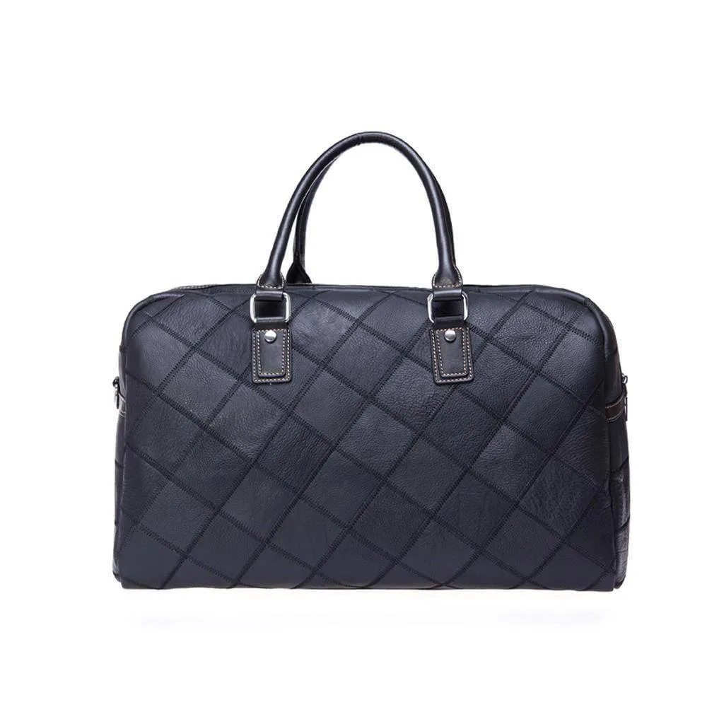 Rossie Viren  Men's Quilted Large Capacity  Leather Duffel Carryall Travel  Bag