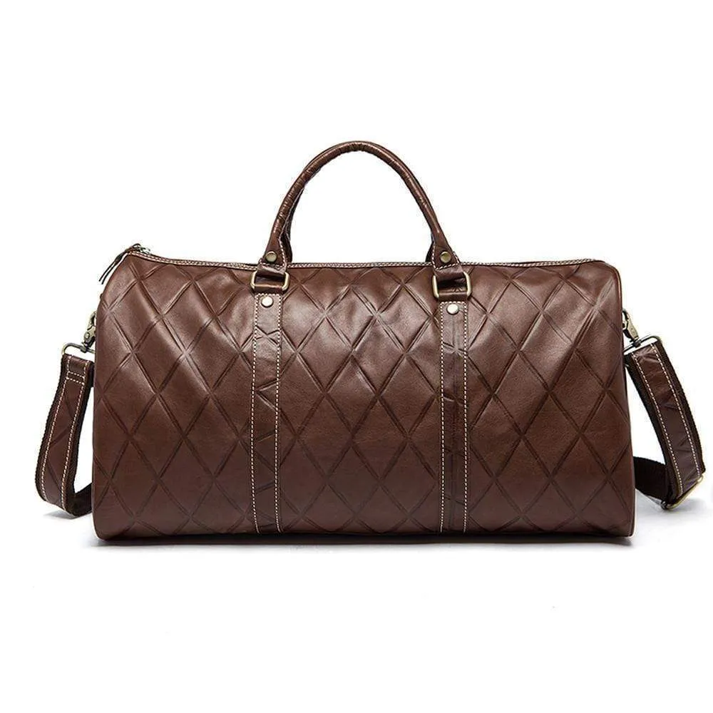 Rossie Viren  Men's Quilted Large Capacity  Leather Duffel Carryall Travel  Bag