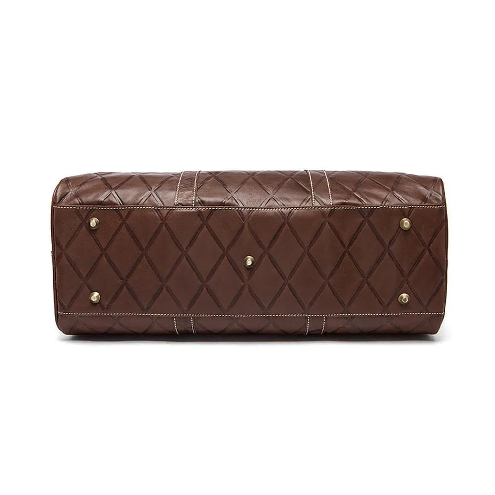 Rossie Viren  Men's Quilted Large Capacity  Leather Duffel Carryall Travel  Bag